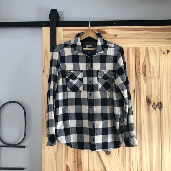 Roots Tops - Roots Plaid Button Up Shirt Medium Black & Cream